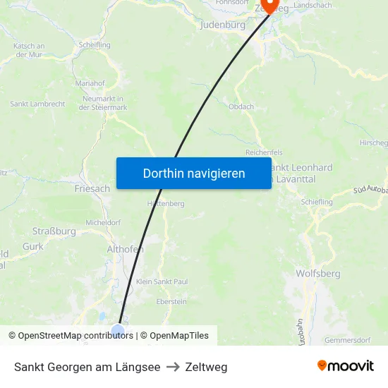 Sankt Georgen am Längsee to Zeltweg map