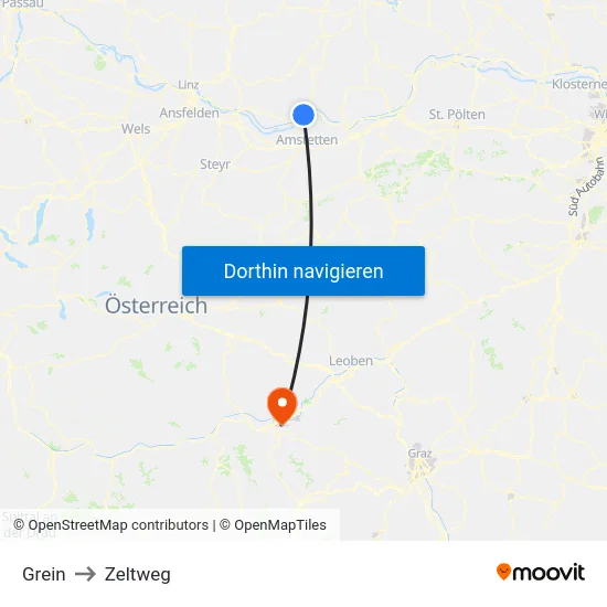 Grein to Zeltweg map