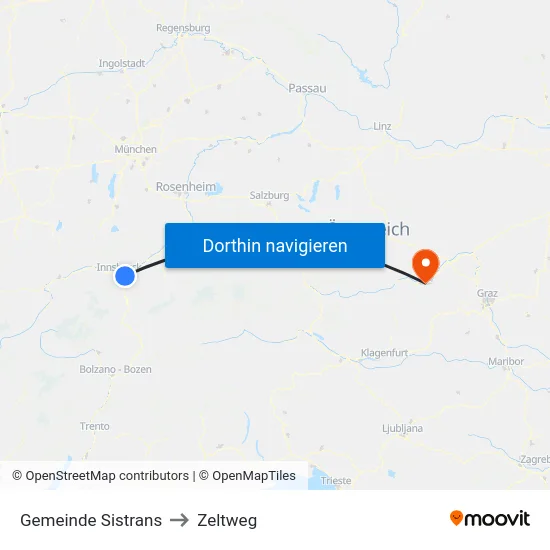 Gemeinde Sistrans to Zeltweg map