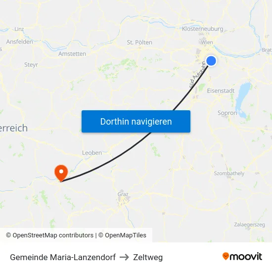 Gemeinde Maria-Lanzendorf to Zeltweg map