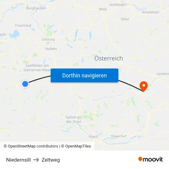 Niedernsill to Zeltweg map