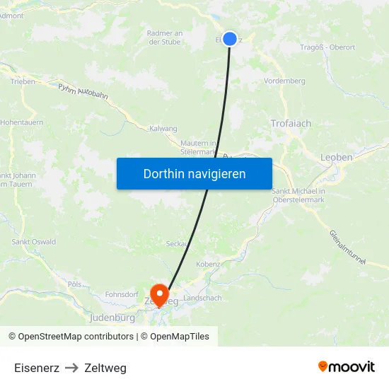 Eisenerz to Zeltweg map
