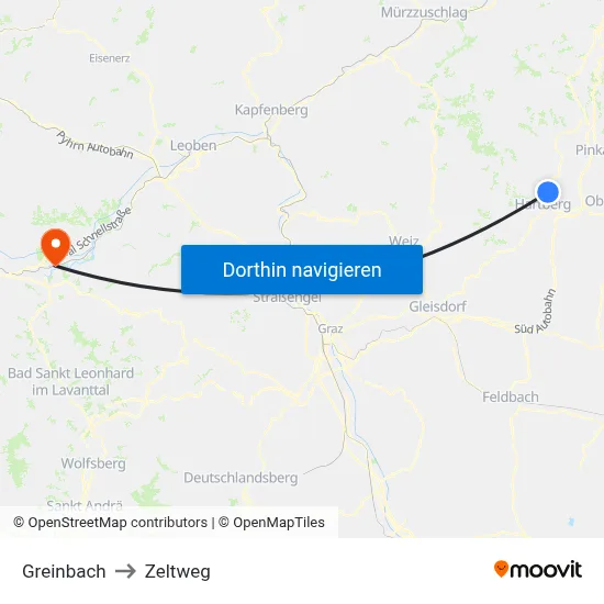 Greinbach to Zeltweg map