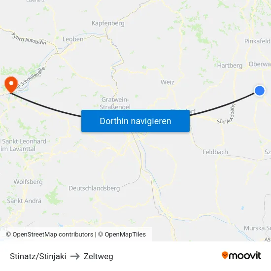 Stinatz/Stinjaki to Zeltweg map