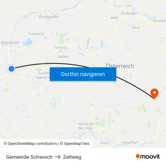 Gemeinde Schwoich to Zeltweg map