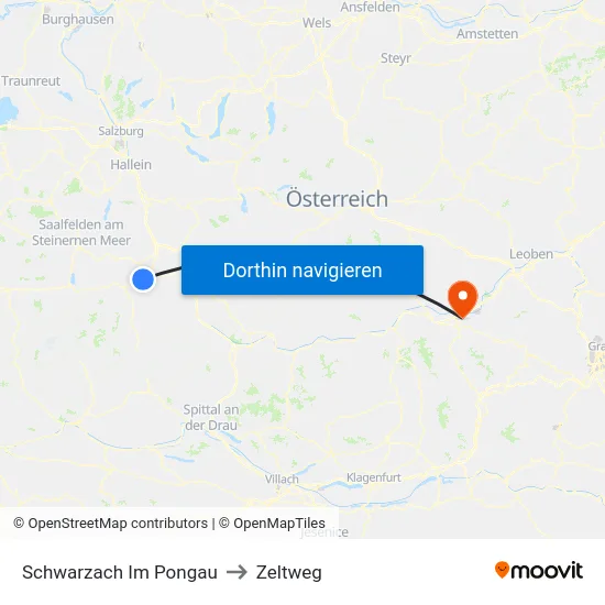 Schwarzach Im Pongau to Zeltweg map