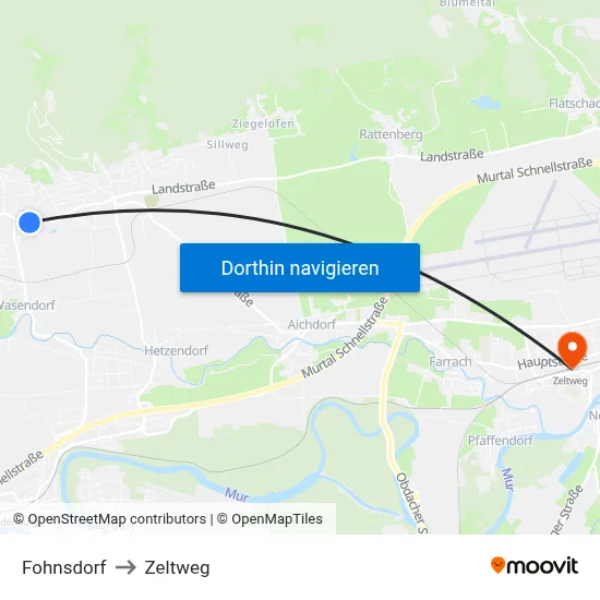 Fohnsdorf to Zeltweg map