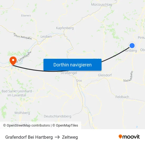 Grafendorf Bei Hartberg to Zeltweg map