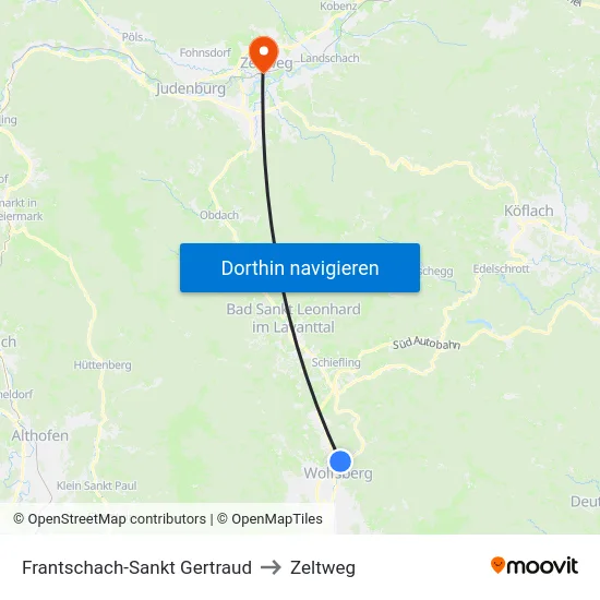 Frantschach-Sankt Gertraud to Zeltweg map