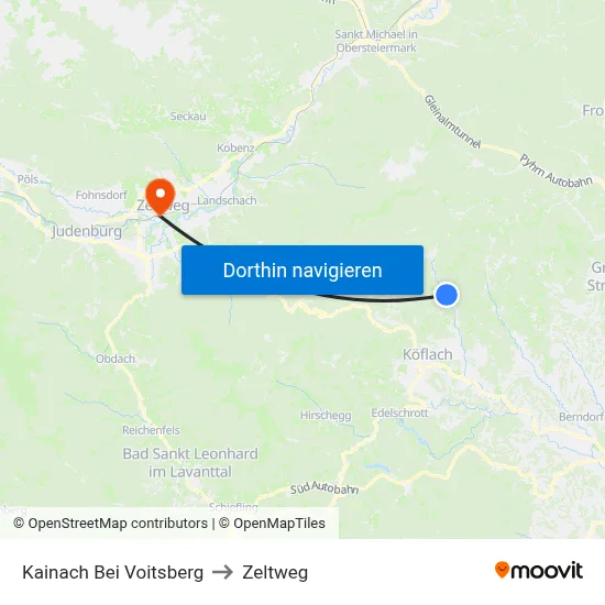 Kainach Bei Voitsberg to Zeltweg map