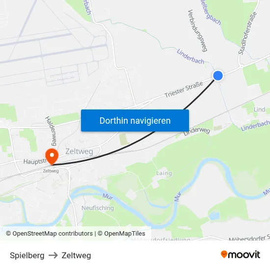 Spielberg to Zeltweg map