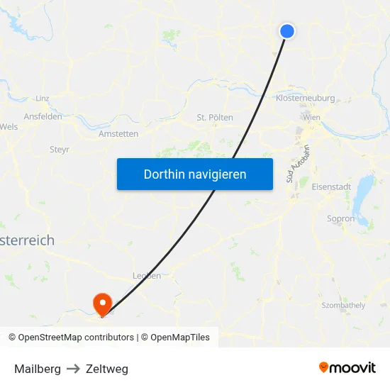 Mailberg to Zeltweg map