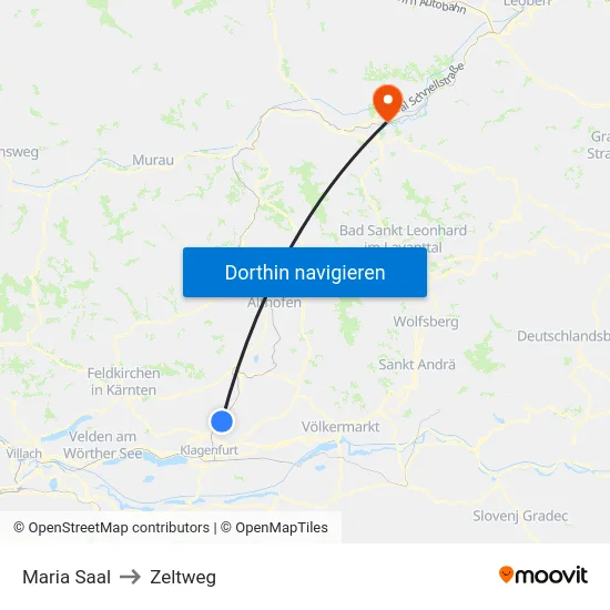 Maria Saal to Zeltweg map