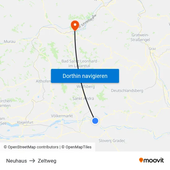 Neuhaus to Zeltweg map