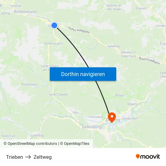 Trieben to Zeltweg map