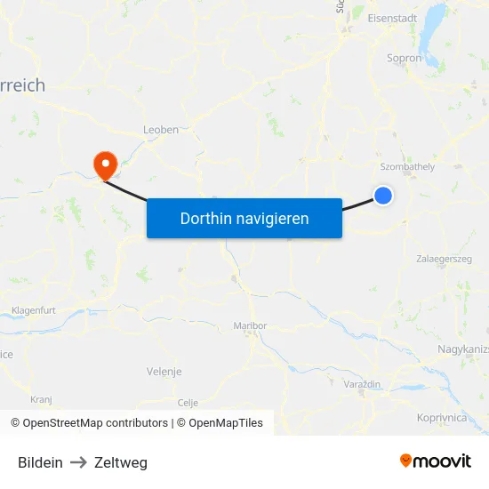 Bildein to Zeltweg map