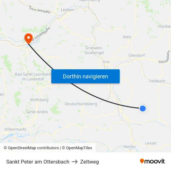 Sankt Peter am Ottersbach to Zeltweg map