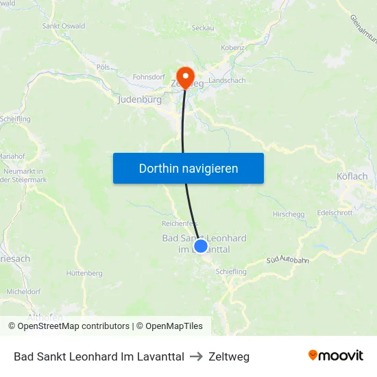 Bad Sankt Leonhard Im Lavanttal to Zeltweg map