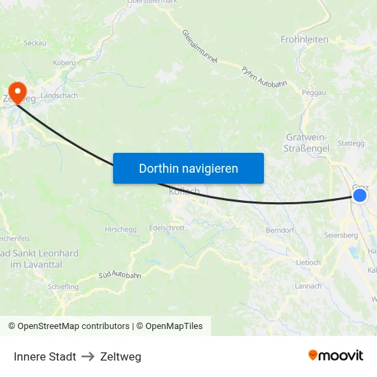 Innere Stadt to Zeltweg map