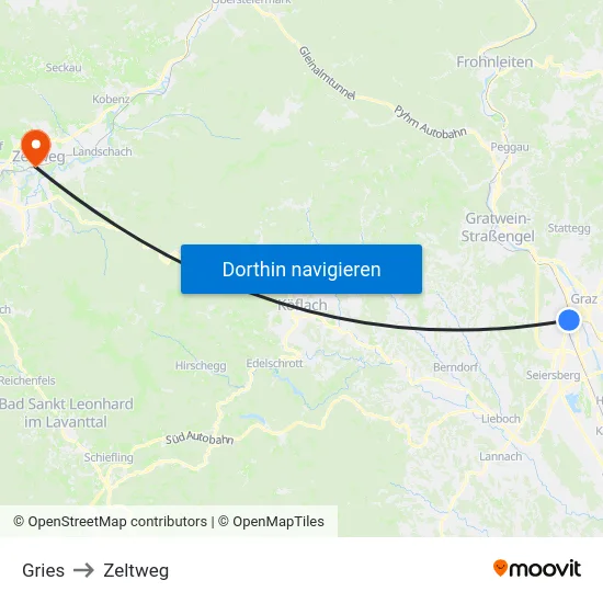 Gries to Zeltweg map
