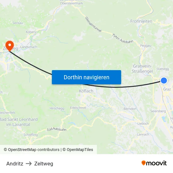 Andritz to Zeltweg map