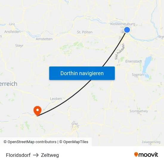 Floridsdorf to Zeltweg map