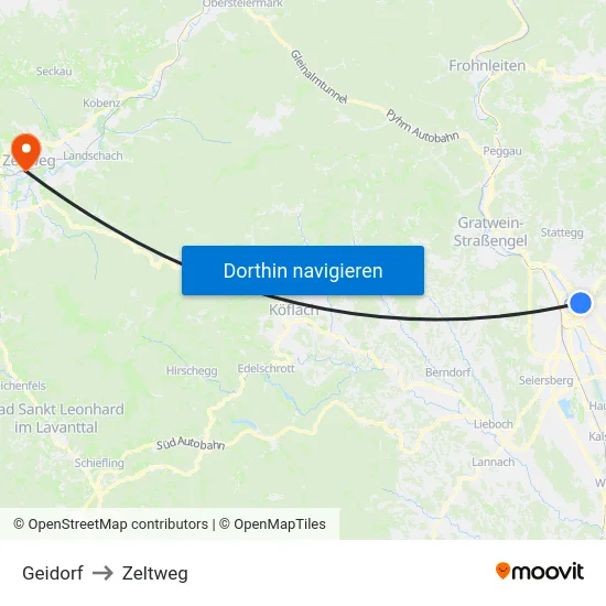 Geidorf to Zeltweg map