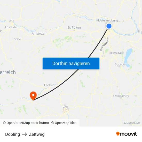 Döbling to Zeltweg map