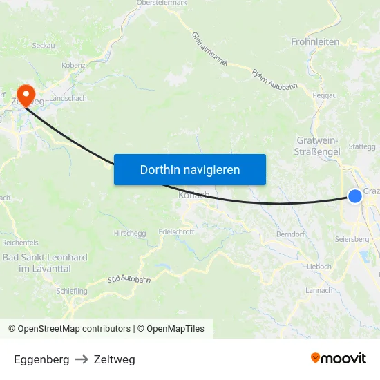 Eggenberg to Zeltweg map