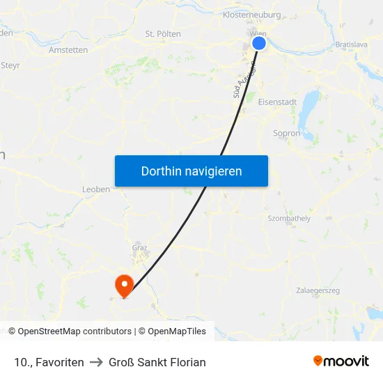 10., Favoriten to Groß Sankt Florian map
