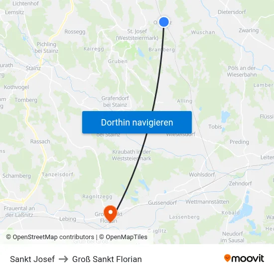 Sankt Josef to Groß Sankt Florian map