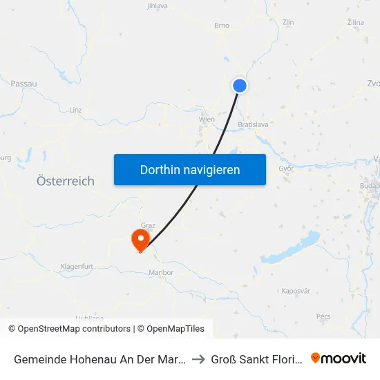 Gemeinde Hohenau An Der March to Groß Sankt Florian map