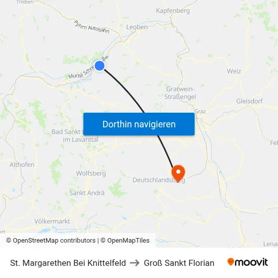 St. Margarethen Bei Knittelfeld to Groß Sankt Florian map