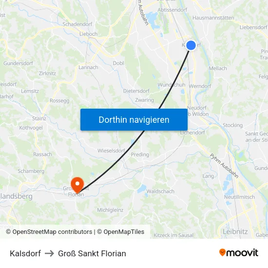 Kalsdorf to Groß Sankt Florian map