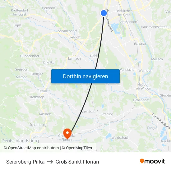 Seiersberg-Pirka to Groß Sankt Florian map
