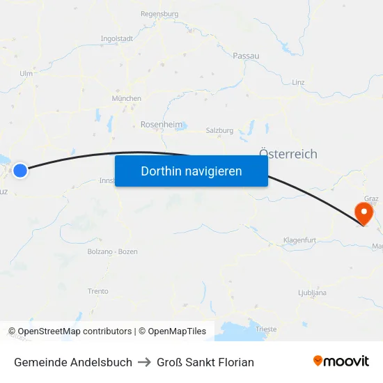 Gemeinde Andelsbuch to Groß Sankt Florian map