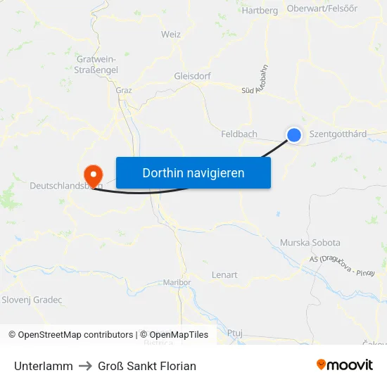 Unterlamm to Groß Sankt Florian map