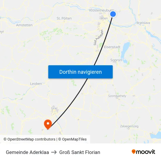 Gemeinde Aderklaa to Groß Sankt Florian map