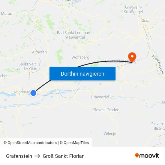 Grafenstein to Groß Sankt Florian map