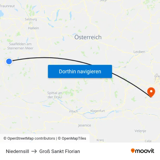 Niedernsill to Groß Sankt Florian map