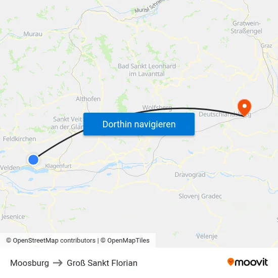 Moosburg to Groß Sankt Florian map
