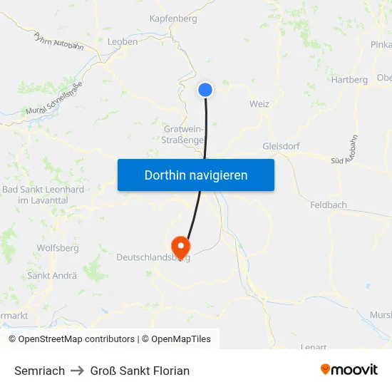 Semriach to Groß Sankt Florian map