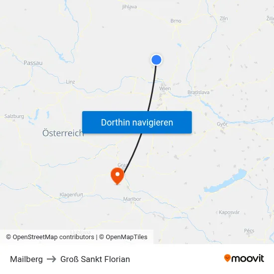 Mailberg to Groß Sankt Florian map