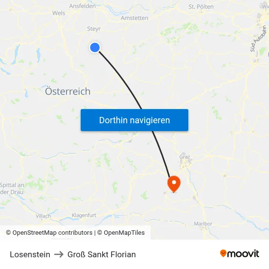 Losenstein to Groß Sankt Florian map