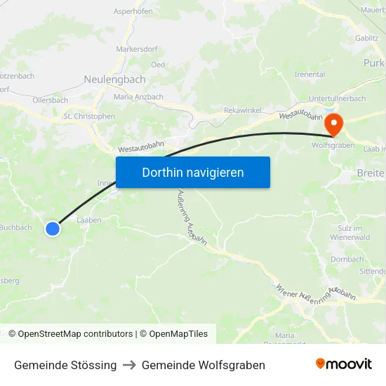 Gemeinde Stössing to Gemeinde Wolfsgraben map