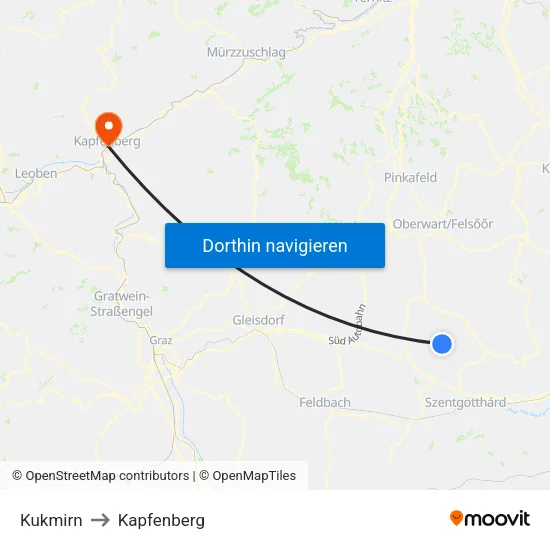 Kukmirn to Kapfenberg map