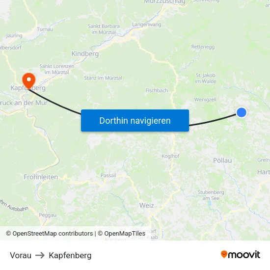 Vorau to Kapfenberg map