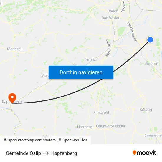 Gemeinde Oslip to Kapfenberg map