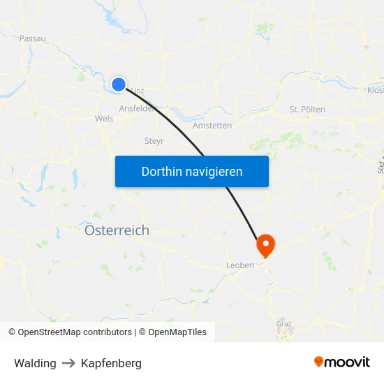 Walding to Kapfenberg map