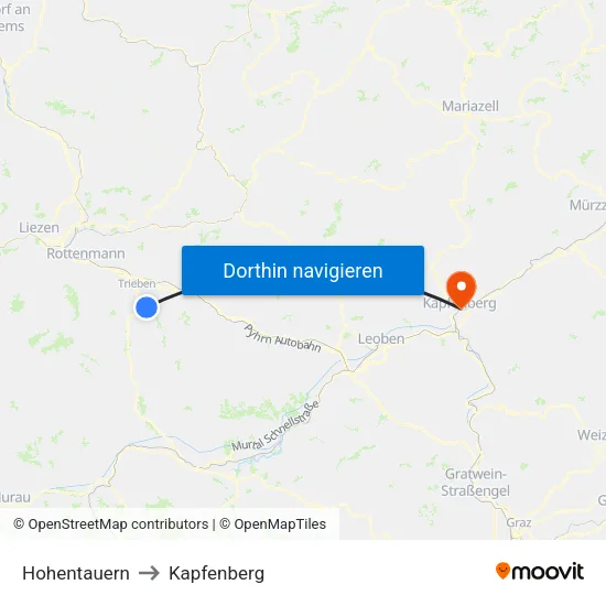 Hohentauern to Kapfenberg map